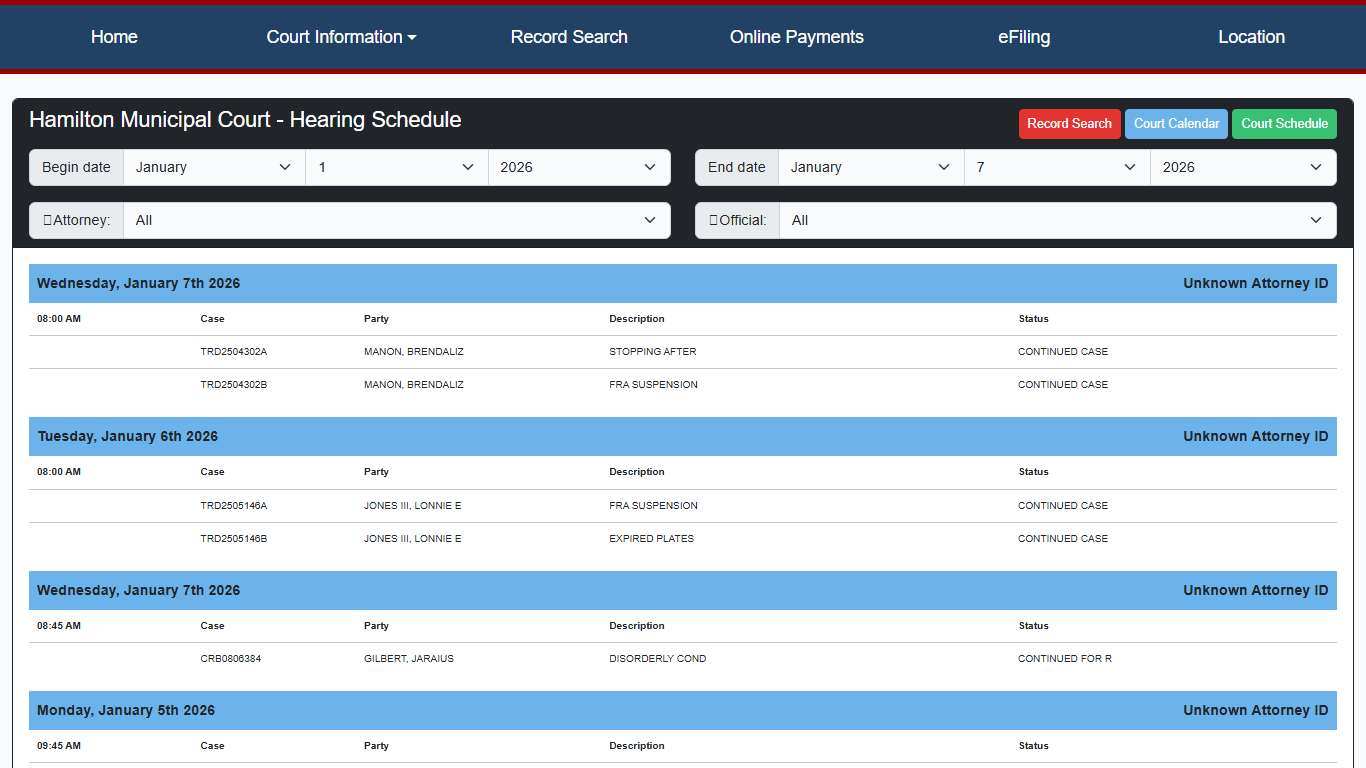 Hamilton Municipal Court - CaseLook